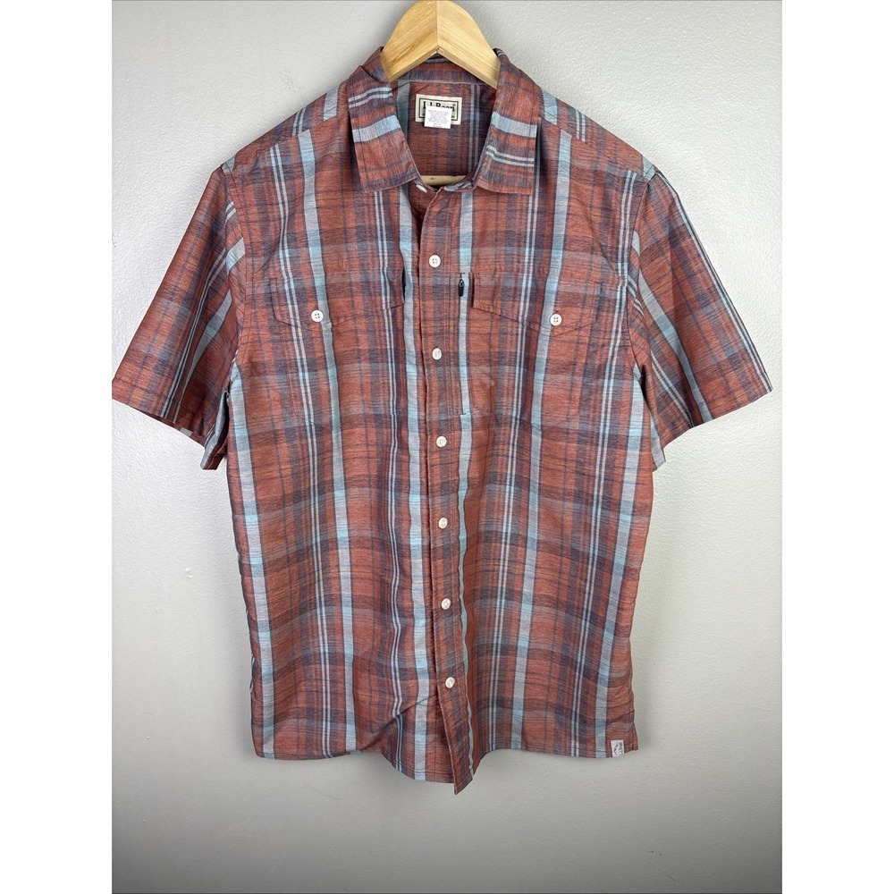 LL Bean Size Medium Short Sleeve Plaid  Hiking Camp‎ Gorpcore Shirt